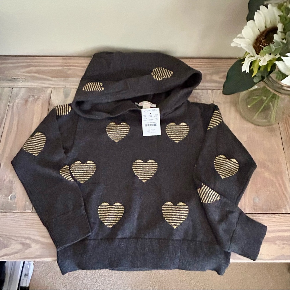 Crewcuts Charcoal & Gold Hearts Hooded Sweater